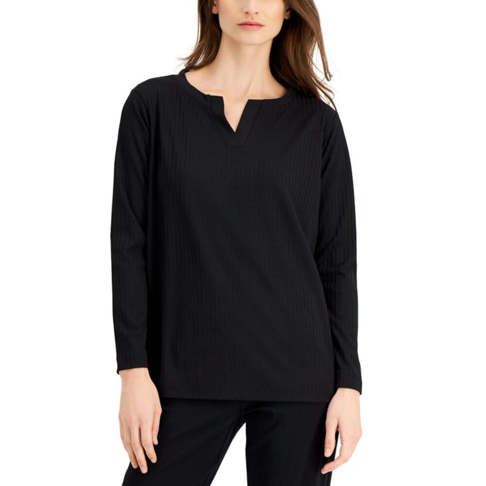 Alfani Ribbed Split Neck Top